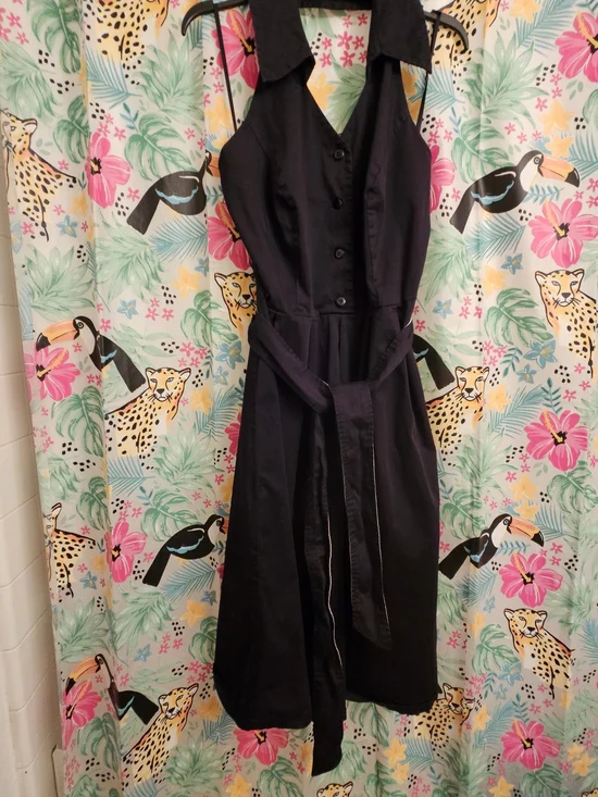 Halter Collared Fit-and-Flare Dress in Black - Picture 8 of 11